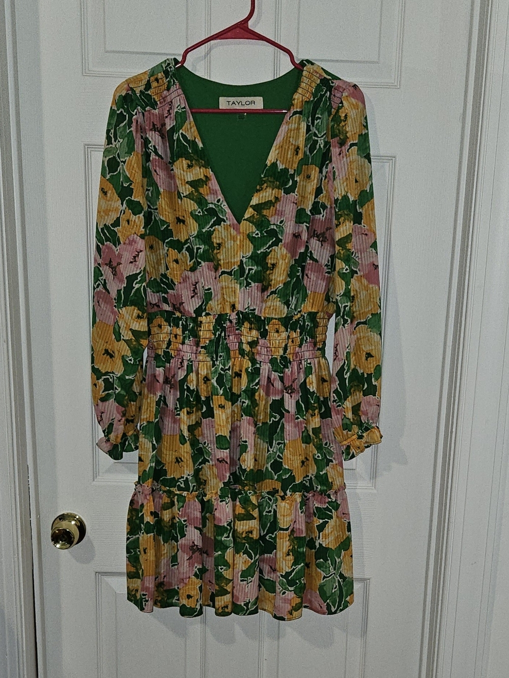 Taylor Floral V-Neck Midi Dress in Green, Yellow & Pink